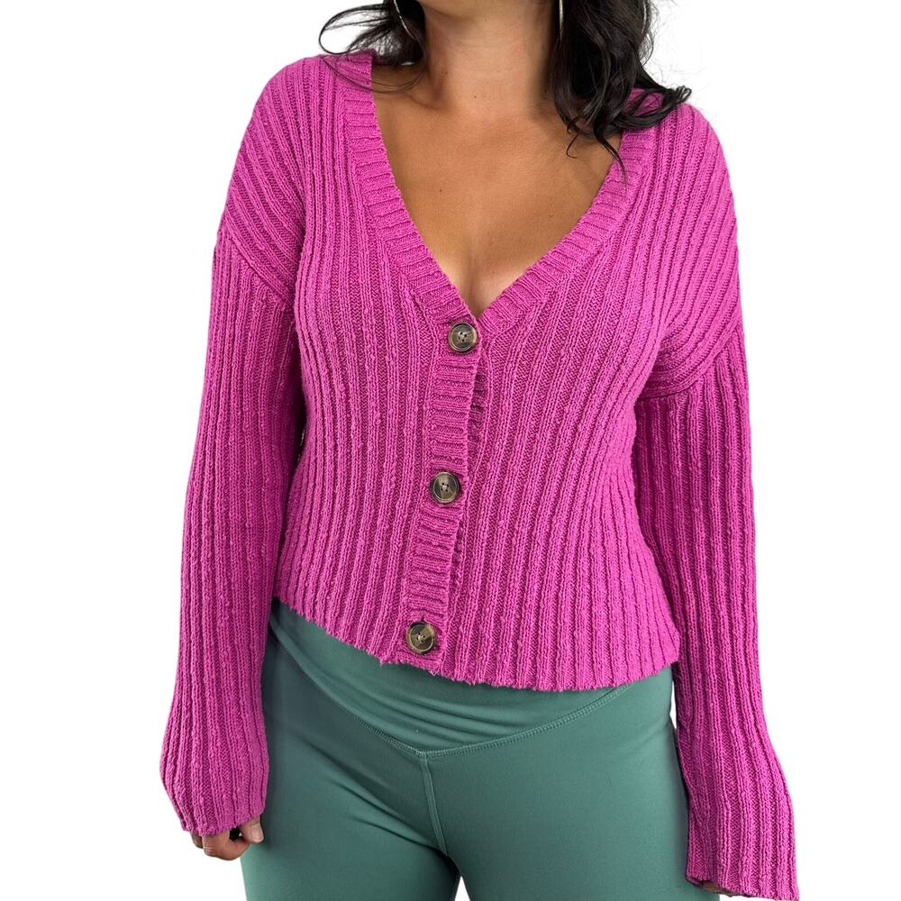 American Eagle Hot Pink Button Front Cardigan Sweater